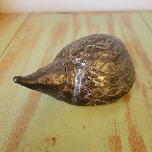 Vintage Handmade Studio Pottery Metallic Bronzed Glazed Hedgehog Mole Figurine - Picture 2 of 16